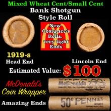 Lincoln Wheat Cent 1c Mixed Roll Orig Brandt McDonalds Wrapper, 1919-s end, Wheat other end