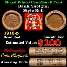 Lincoln Wheat Cent 1c Mixed Roll Orig Brandt McDonalds Wrapper, 1918-p end, Wheat other end