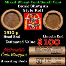 Lincoln Wheat Cent 1c Mixed Roll Orig Brandt McDonalds Wrapper, 1910-p end, Wheat other end