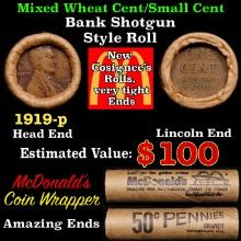 Lincoln Wheat Cent 1c Mixed Roll Orig Brandt McDonalds Wrapper, 1919-p end, Wheat other end