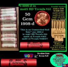 THIS AUCTION ONLY! BU Shotgun Lincoln 1c roll, 1998-d 50 pcs Plus one bonus random date BU roll! Ban