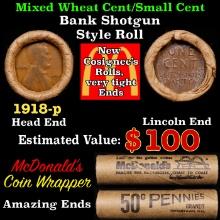 Lincoln Wheat Cent 1c Mixed Roll Orig Brandt McDonalds Wrapper, 1918-p end, Wheat other end