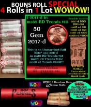 THIS AUCTION ONLY! BU Shotgun Lincoln 1c roll, 2017-d 50 pcs Plus THREE bonus random date BU roll! B