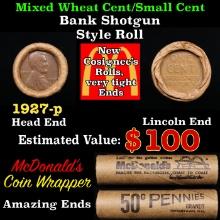 Lincoln Wheat Cent 1c Mixed Roll Orig Brandt McDonalds Wrapper, 1927-p end, Wheat other end