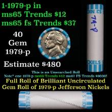 BU Shotgun Jefferson 5c roll, 1979-p 40 pcs Bank $2 Nickel Wrapper