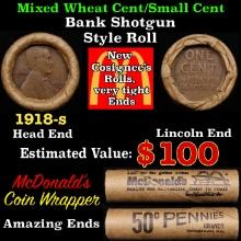 Lincoln Wheat Cent 1c Mixed Roll Orig Brandt McDonalds Wrapper, 1918-s end, Wheat other end