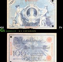 1908 Germany (Empire) 100 Marks Banknote P# 33a Grades vf details