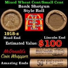 Lincoln Wheat Cent 1c Mixed Roll Orig Brandt McDonalds Wrapper, 1918-s end, Wheat other end