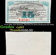 Civil War Era Boston, Hartford & Erie Railroad $35 Note Grades Select CU