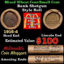 Lincoln Wheat Cent 1c Mixed Roll Orig Brandt McDonalds Wrapper, 1916-d end, Wheat other end