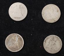 Lot Of 4 Coins. 1891 Seated Liberty Dime 10c