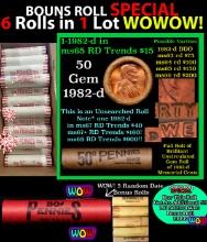 THIS AUCTION ONLY! BU Shotgun Lincoln 1c roll, 1982-d 50 pcs Plus FIVE bonus random date BU roll! Ba