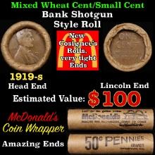 Lincoln Wheat Cent 1c Mixed Roll Orig Brandt McDonalds Wrapper, 1919-s end, Wheat other end