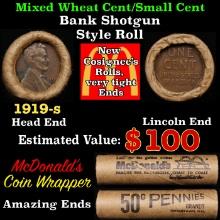 Lincoln Wheat Cent 1c Mixed Roll Orig Brandt McDonalds Wrapper, 1919-s end, Wheat other end