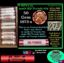 THIS AUCTION ONLY! BU Shotgun Lincoln 1c roll, 1973-s 50 pcs Plus one bonus random date BU roll! Ban