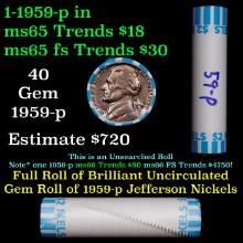 BU Shotgun Jefferson 5c roll, 1959-p 40 pcs Bank $2 Nickel Wrapper