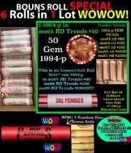 THIS AUCTION ONLY! BU Shotgun Lincoln 1c roll, 1994-p 50 pcs Plus THREE bonus random date BU roll! B