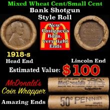 Lincoln Wheat Cent 1c Mixed Roll Orig Brandt McDonalds Wrapper, 1918-s end, Wheat other end