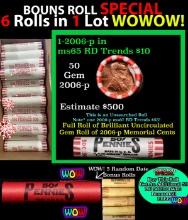 THIS AUCTION ONLY! BU Shotgun Lincoln 1c roll, 2006-p 50 pcs Plus FIVE bonus random date BU roll! Ba