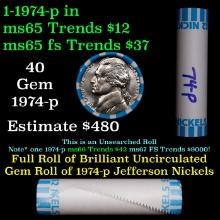 BU Shotgun Jefferson 5c roll, 1974-p 40 pcs Bank $2 Nickel Wrapper