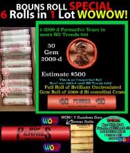 THIS AUCTION ONLY! BU Shotgun Lincoln 1c roll, 2009-d Cabin 50 pcs Plus FIVE bonus random date BU ro