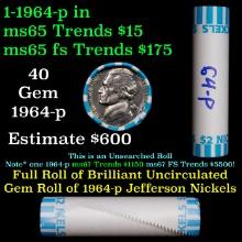 BU Shotgun Jefferson 5c roll, 1964-p 40 pcs Bank $2 Nickel Wrapper