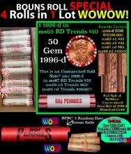 THIS AUCTION ONLY! BU Shotgun Lincoln 1c roll, 1996-d 50 pcs Plus THREE bonus random date BU roll! B