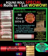 THIS AUCTION ONLY! BU Shotgun Lincoln 1c roll, 1979-d 50 pcs Plus FIVE bonus random date BU roll! Ba