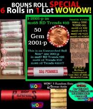 THIS AUCTION ONLY! BU Shotgun Lincoln 1c roll, 2001-p 50 pcs Plus FIVE bonus random date BU roll! Ba