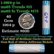 BU Shotgun Jefferson 5c roll, 1964-p 40 pcs Bank $2 Nickel Wrapper