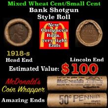 Lincoln Wheat Cent 1c Mixed Roll Orig Brandt McDonalds Wrapper, 1918-s end, Wheat other end