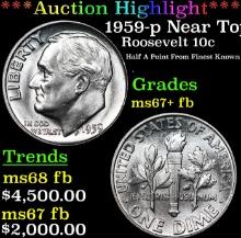 ***Auction Highlight*** 1959-p Roosevelt Dime Near Top Pop! 10c Graded Gem++ Full Bands BY USCG (fc)