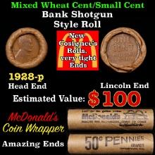 Lincoln Wheat Cent 1c Mixed Roll Orig Brandt McDonalds Wrapper, 1928-p end, Wheat other end