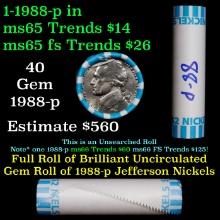 BU Shotgun Jefferson 5c roll, 1988-p 40 pcs Bank $2 Nickel Wrapper