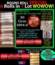 THIS AUCTION ONLY! BU Shotgun Lincoln 1c roll, 1994-d 50 pcs Plus FIVE bonus random date BU roll! Ba