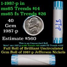 BU Shotgun Jefferson 5c roll, 1987-p 40 pcs Bank $2 Nickel Wrapper