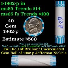 BU Shotgun Jefferson 5c roll, 1962-p 40 pcs Bank $2 Nickel Wrapper