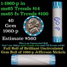 BU Shotgun Jefferson 5c roll, 1960-p 40 pcs Bank $2 Nickel Wrapper