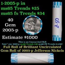 BU Shotgun Jefferson 5c roll, 2005-p Ocean 40 pcs Bank $2 Nickel Wrapper