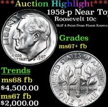 ***Auction Highlight*** 1959-p Roosevelt Dime Near Top Pop! 10c Graded Gem++ Full Bands BY USCG (fc)