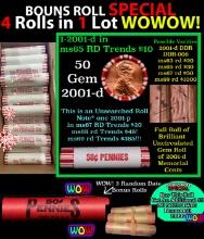 THIS AUCTION ONLY! BU Shotgun Lincoln 1c roll, 2001-d 50 pcs Plus THREE bonus random date BU roll! B