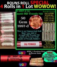 THIS AUCTION ONLY! BU Shotgun Lincoln 1c roll, 1997-p 50 pcs Plus one bonus random date BU roll! Ban