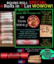 THIS AUCTION ONLY! BU Shotgun Lincoln 1c roll, 2004-p 50 pcs Plus THREE bonus random date BU roll! B