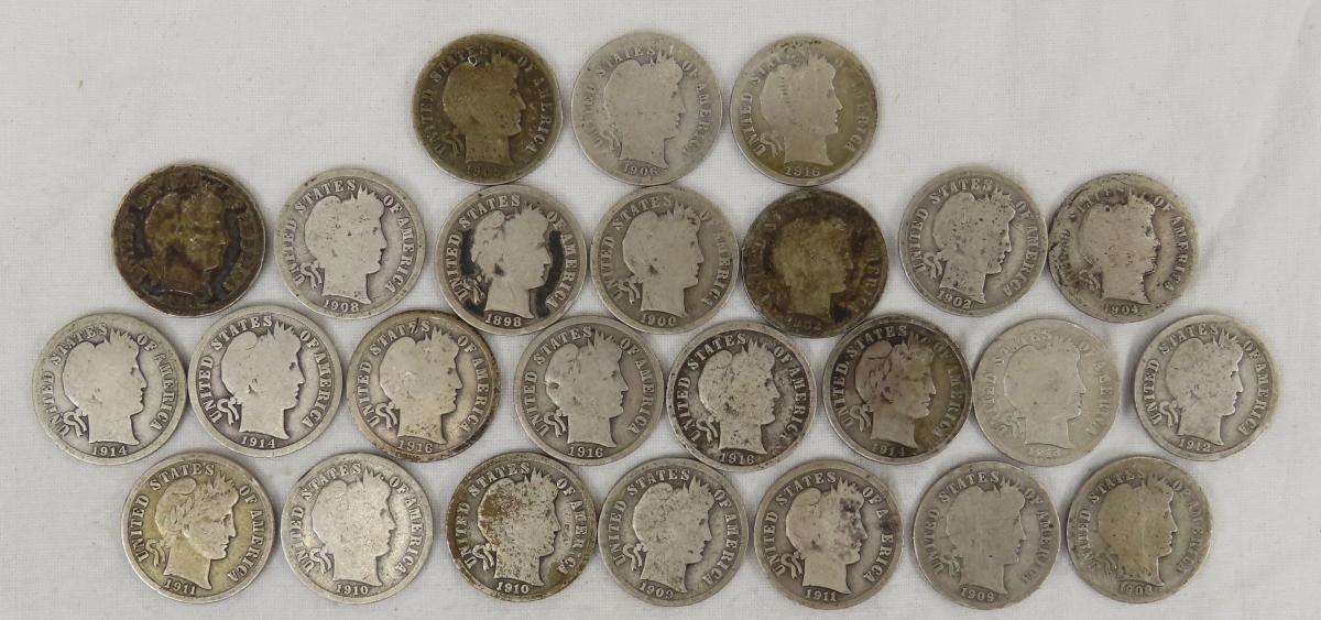 25 Barber Silver Dimes 1898-1916