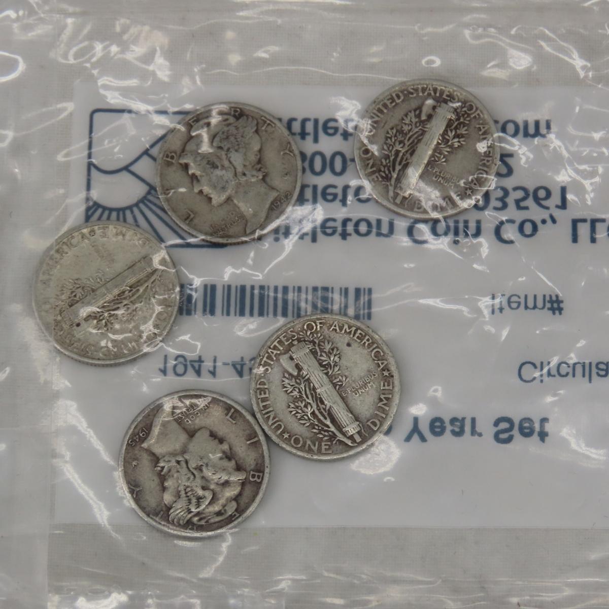 6 1941-1945 Mercury Dime Year Sets Littleton Coin