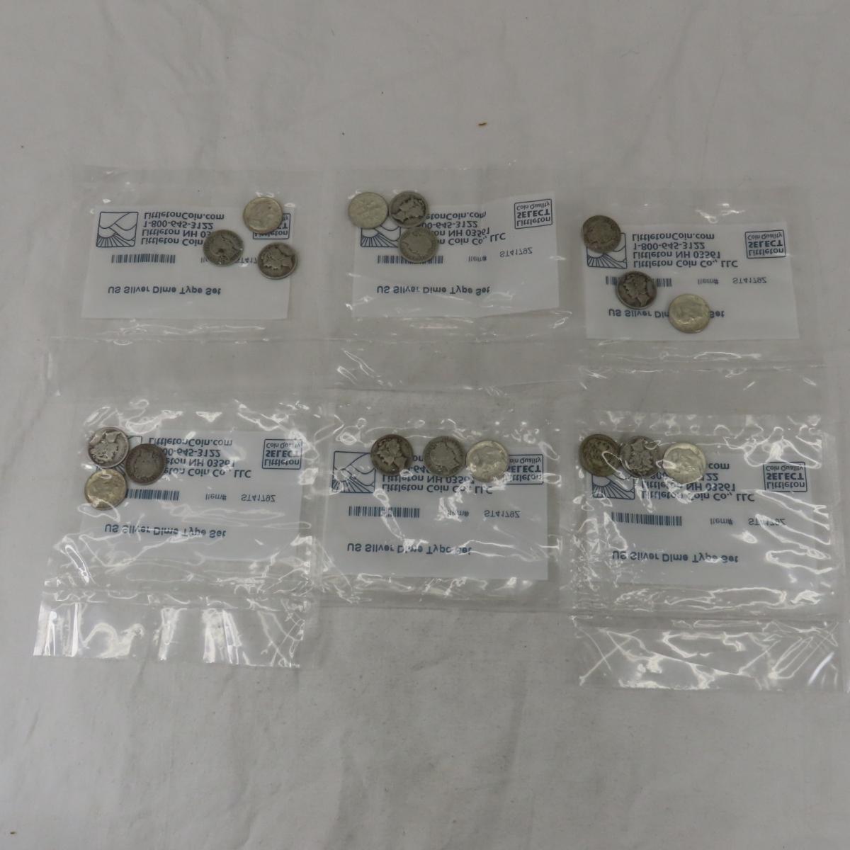 6 US Dime Type Sets Littleton Coin co