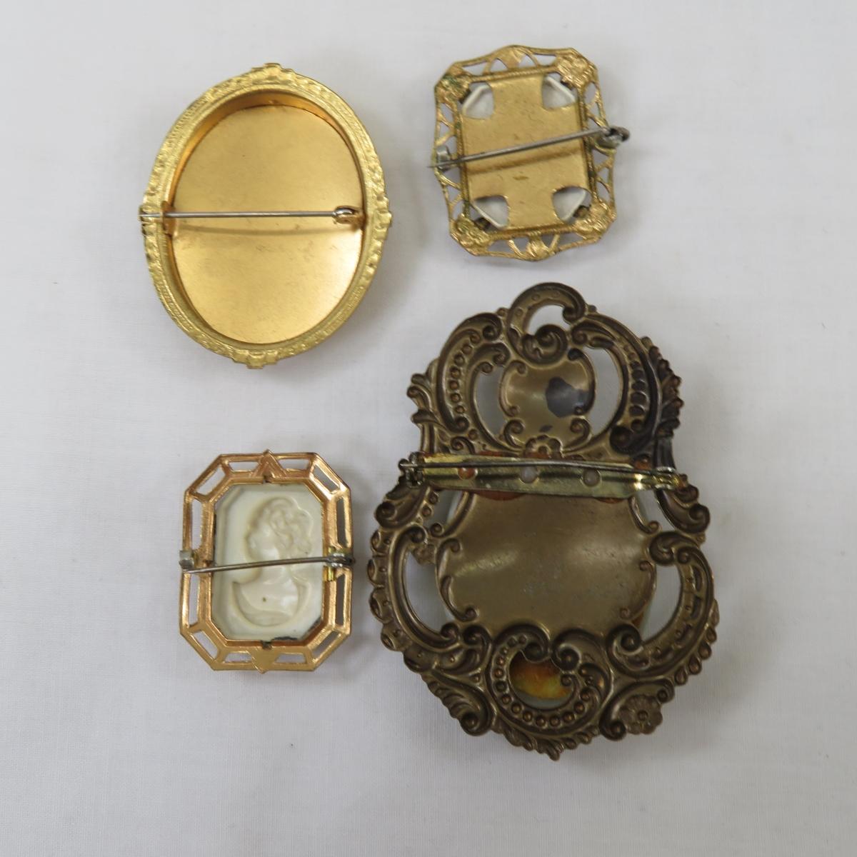 Celluloid Cameo & Sterling Floral Brooches & More