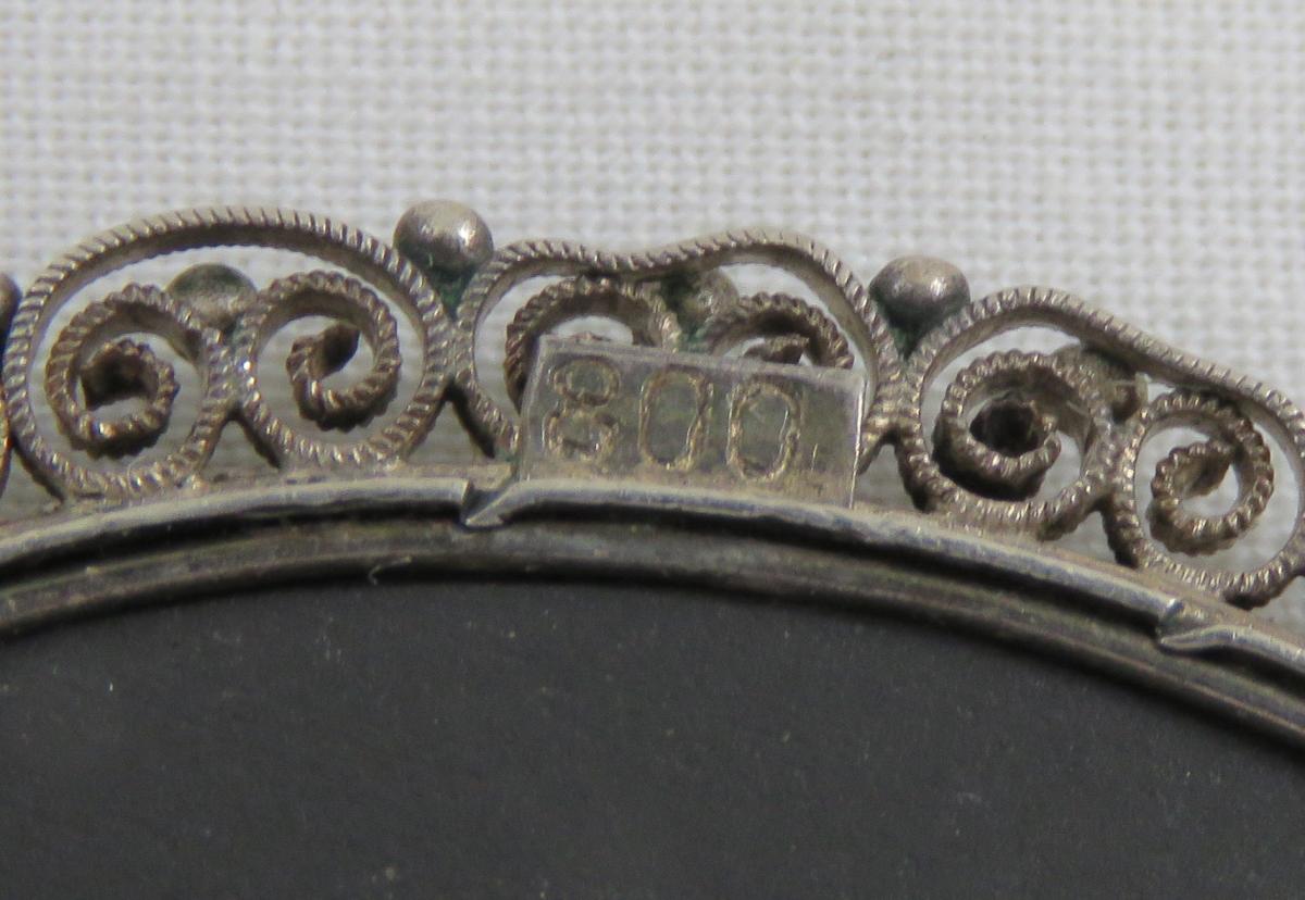 Antique Pietra Dura 800 Silver Brooch