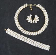 Vintage Crown Trifari White Thermoset Parure