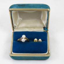 14kt Yellow Gold Pearl Ring & Pearl Stud Earrings